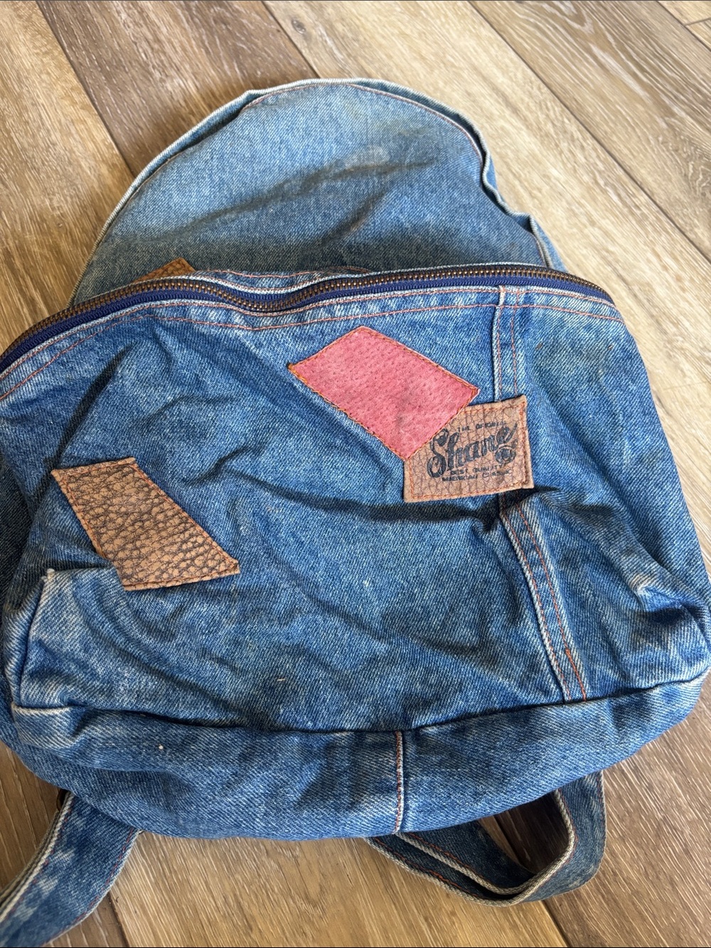 Shane Blue Denim Patchwork Backpack Y2K Vintage Style